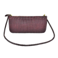 Genuine leather maroon woven shoulder bag with braided strap and gold-tone zipper hardware for elegant use