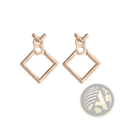 Rose gold geometric drop earrings featuring a hollow diamond frame with a small v-notch accent at the top