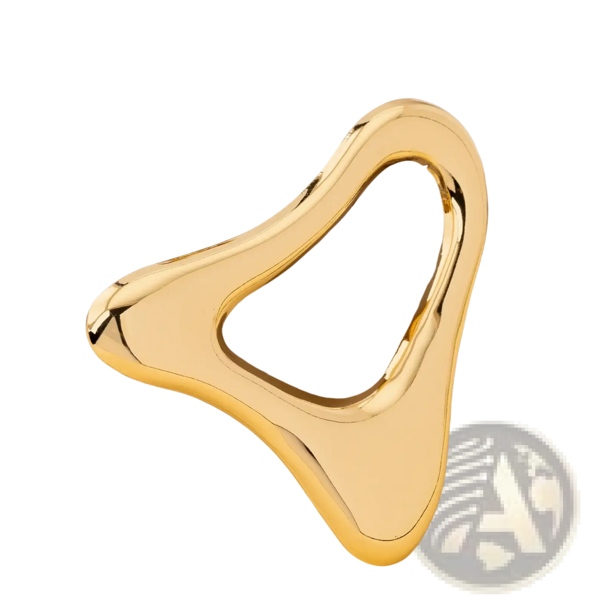 Geometric gold brooch featuring a sleek, curved metallic finish designed for modern office wear