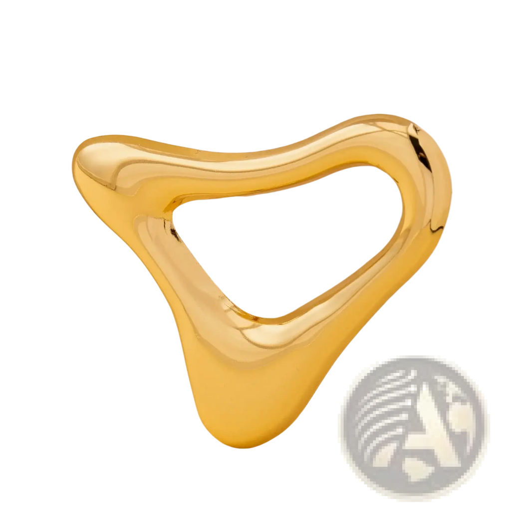Geometric gold brooch with sleek curved metal design ideal for modern office wear