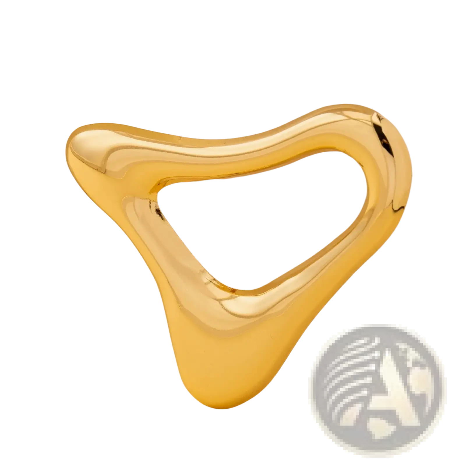 Geometric gold brooch with sleek curved metal design ideal for modern office wear