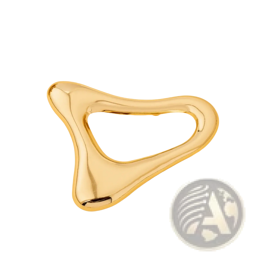 Gold-colored smooth polished facial massage tool with sleek ergonomic design for modern office use in geometric gold brooch style