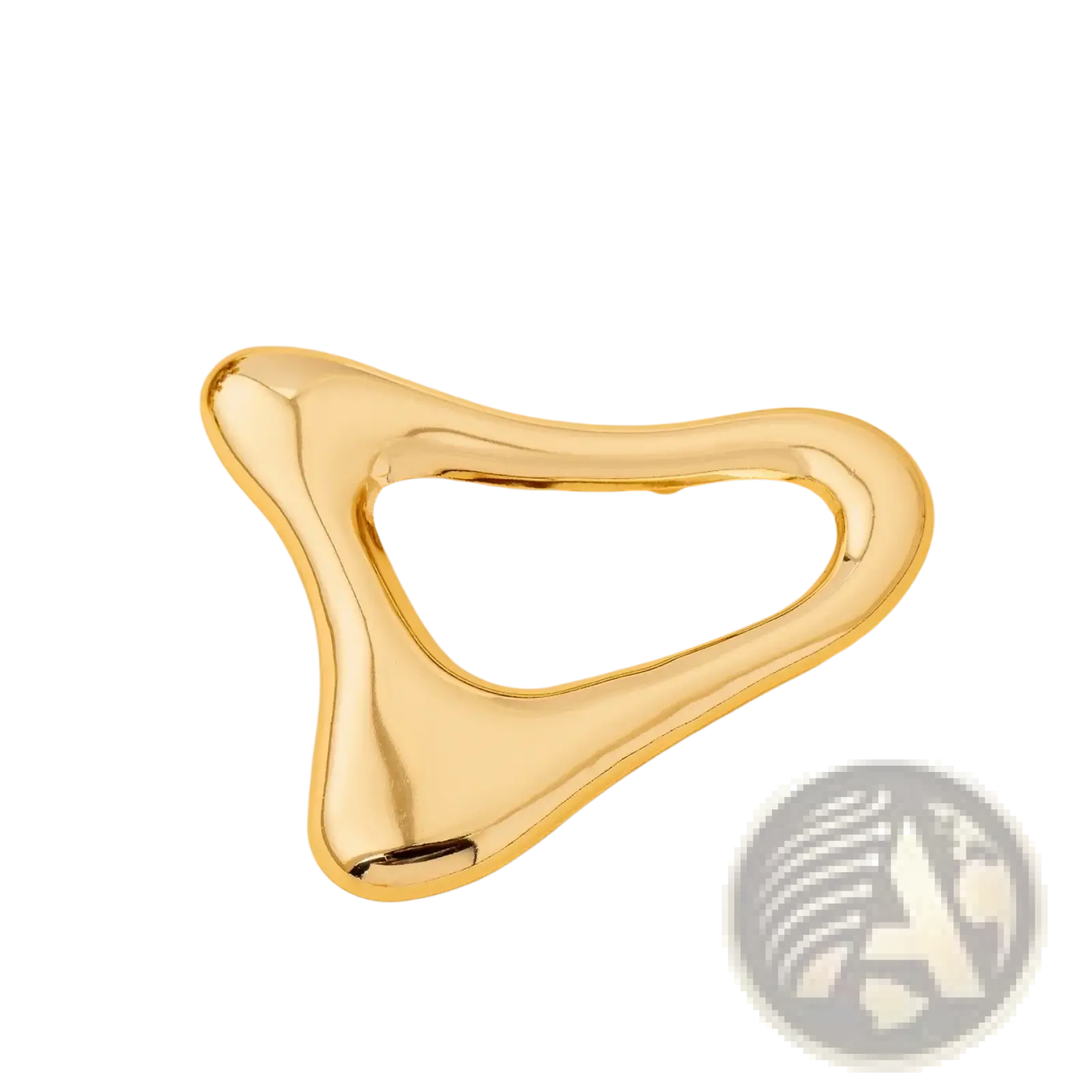 Gold-colored smooth polished facial massage tool with sleek ergonomic design for modern office use in geometric gold brooch style