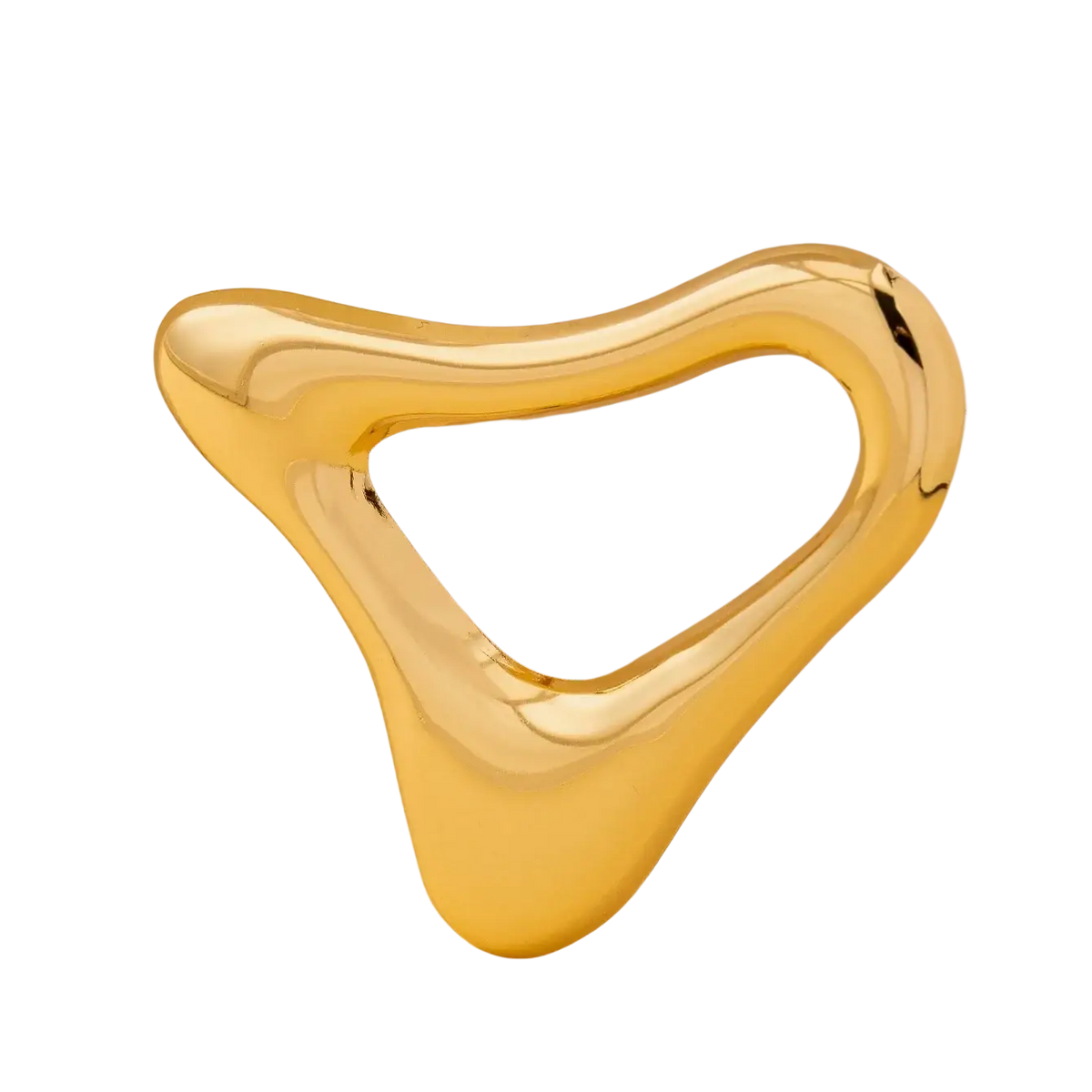 Geometric gold brooch with sleek curved metal design ideal for modern office wear
