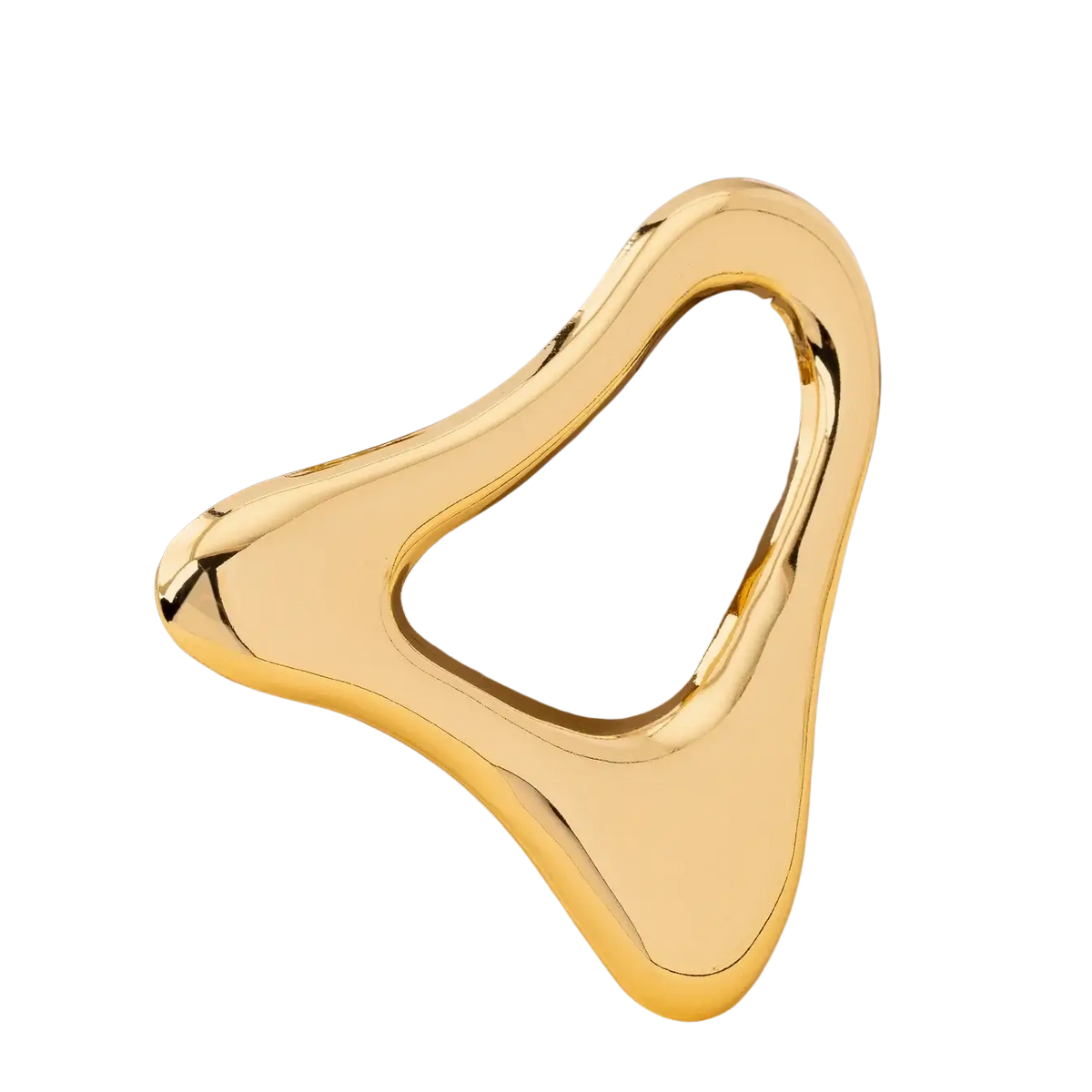 Geometric gold brooch featuring a sleek, curved metallic finish designed for modern office wear