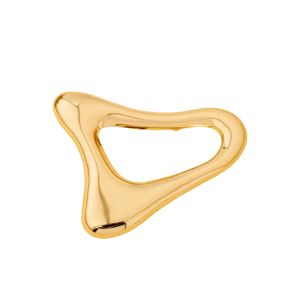 Gold-colored smooth polished facial massage tool with sleek ergonomic design for modern office use in geometric gold brooch style