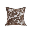 Brown maillard geometric jacquard cushion cover with brown and white floral pattern and textured fabric finish