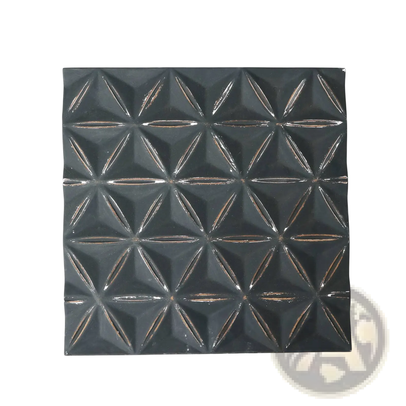 Black glossy geometric mdf wall decor panel featuring a 3d starburst pattern in 16x16 inch dimensions