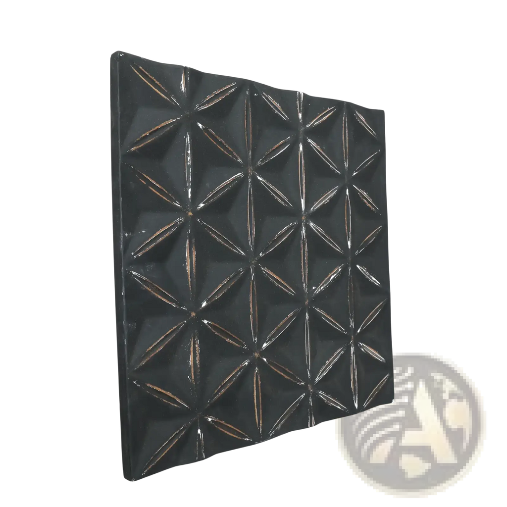 Black glossy mdf wall decor panel 16x16 with 3d geometric starburst pattern for modern interior design
