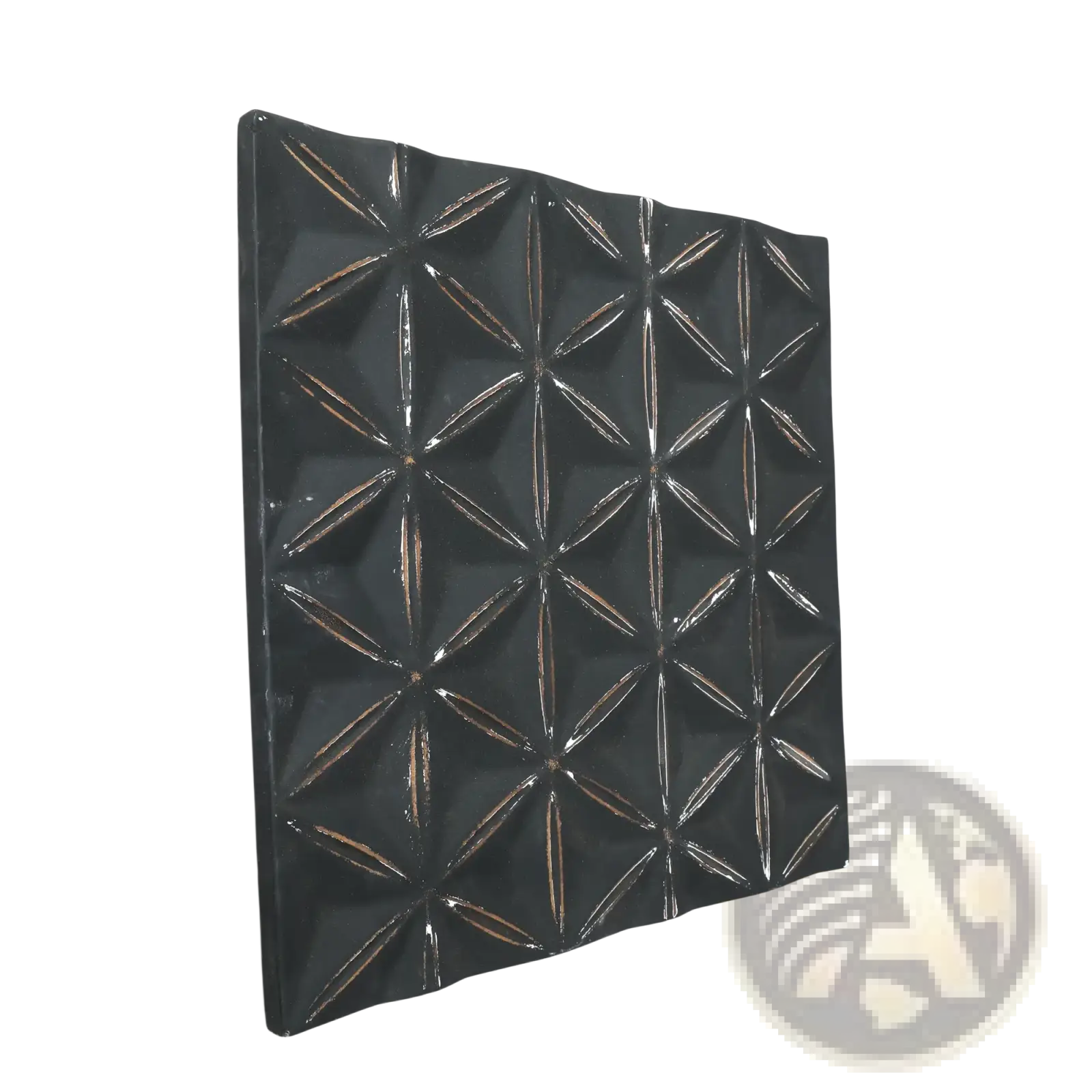 Black glossy mdf wall decor panel 16x16 with 3d geometric starburst pattern for modern interior design