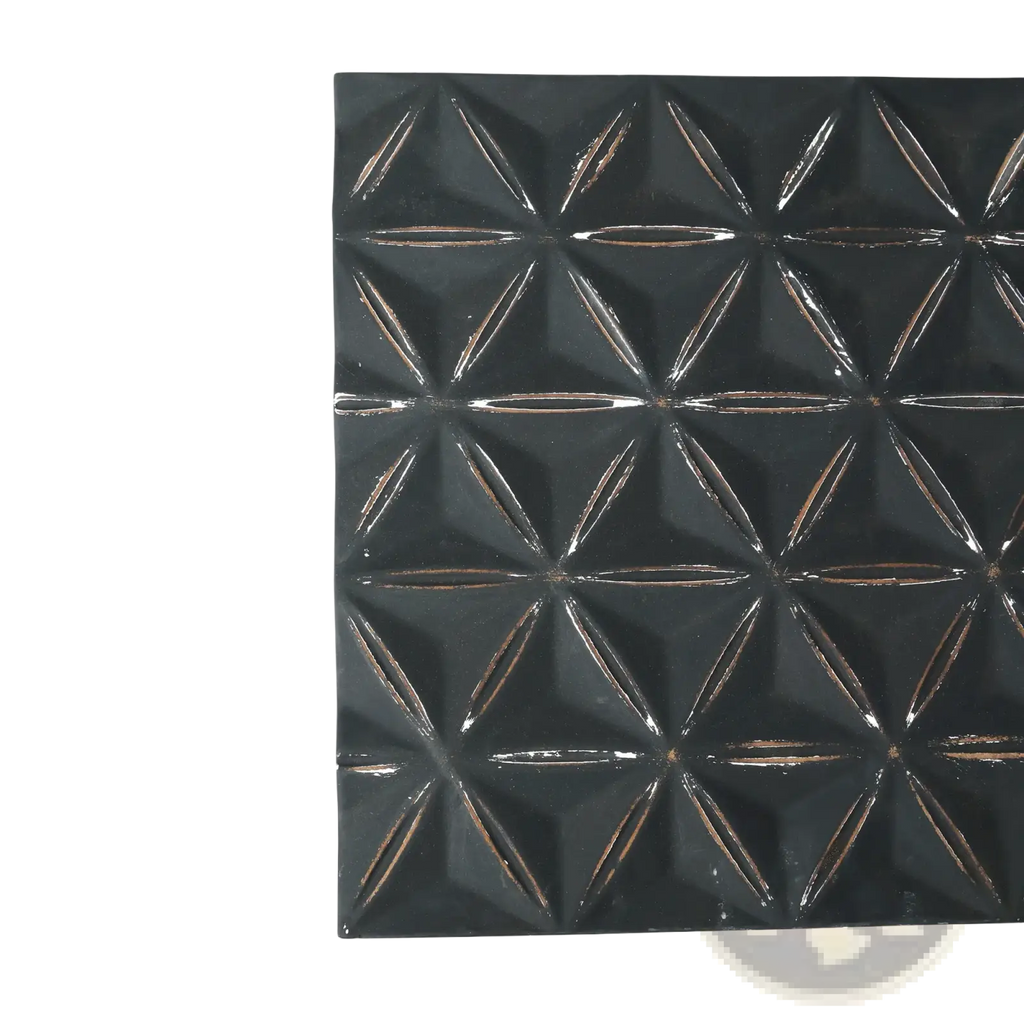 Black glossy 3d geometric mdf wall panel with repeating diamond starburst pattern for modern wall decor