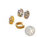 Gold-colored geometric huggie hoop earrings adorned with multicolor zircon gemstones for elegant wear