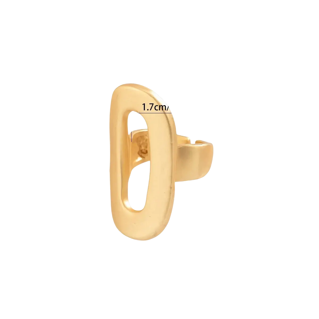 Geometric oval open ring for women in gold color with smooth metallic finish and open center design