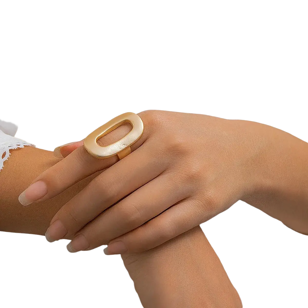 Gold-toned minimalist geometric oval open ring for women with a sleek design worn on the finger
