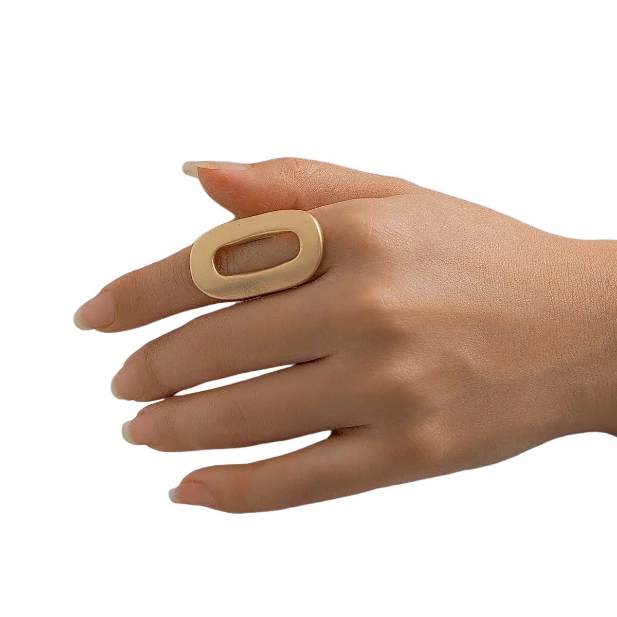 Gold-toned minimalist geometric oval open ring for women featuring a sleek oval shape and an open center