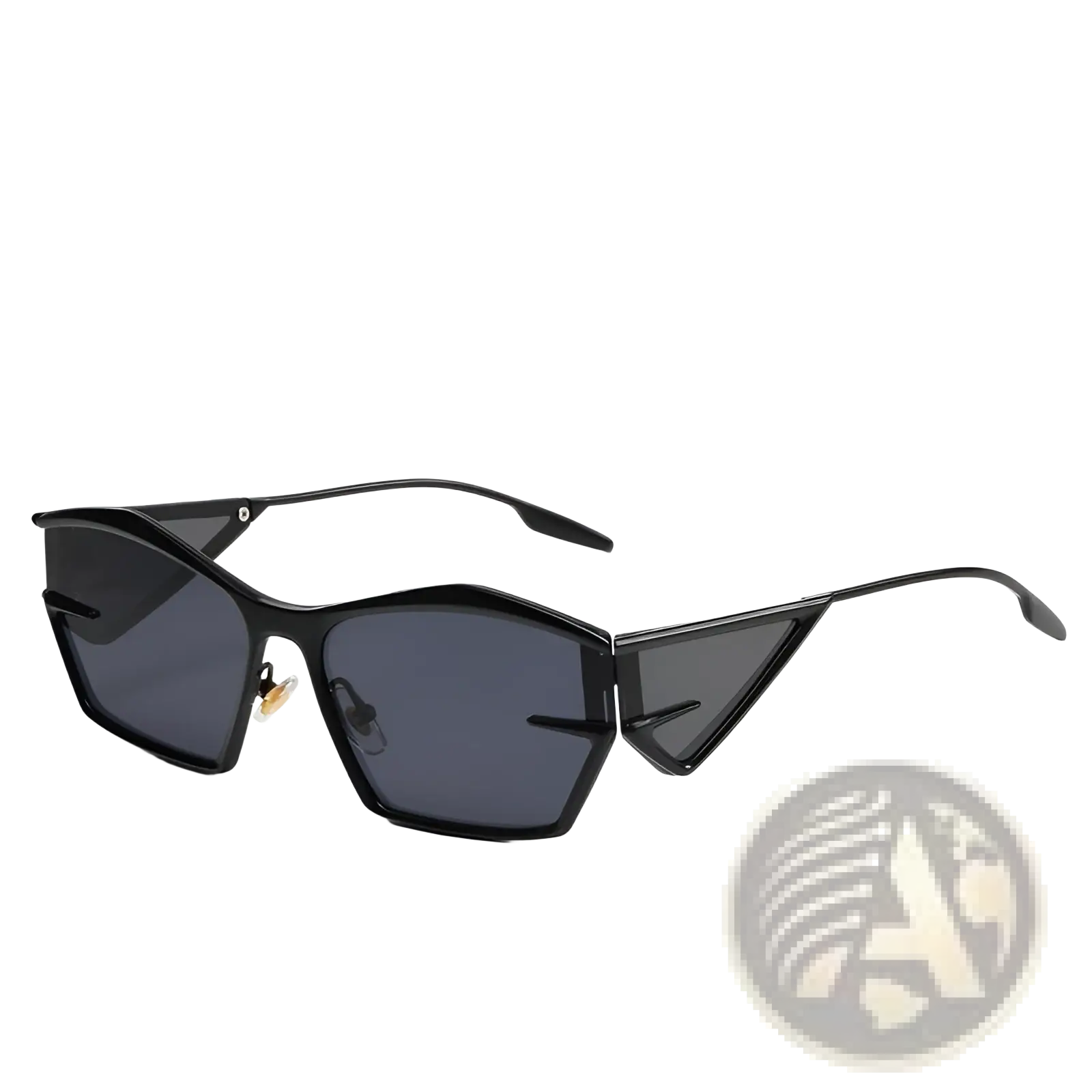 Geometric shield uv400 fashion sunglasses with black angular frames and dark gray tinted lenses for sun protection