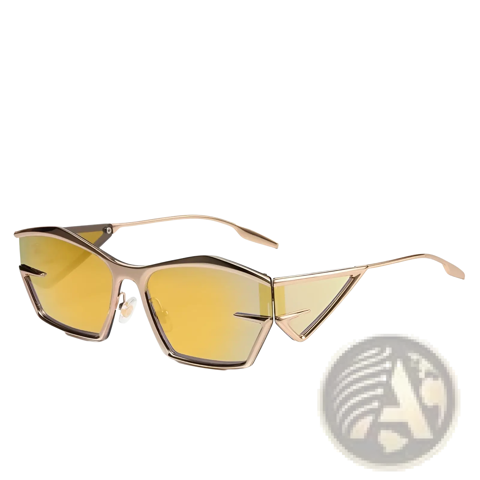 Geometric shield uv400 fashion sunglasses with gold frame and vibrant orange-tinted angular lenses