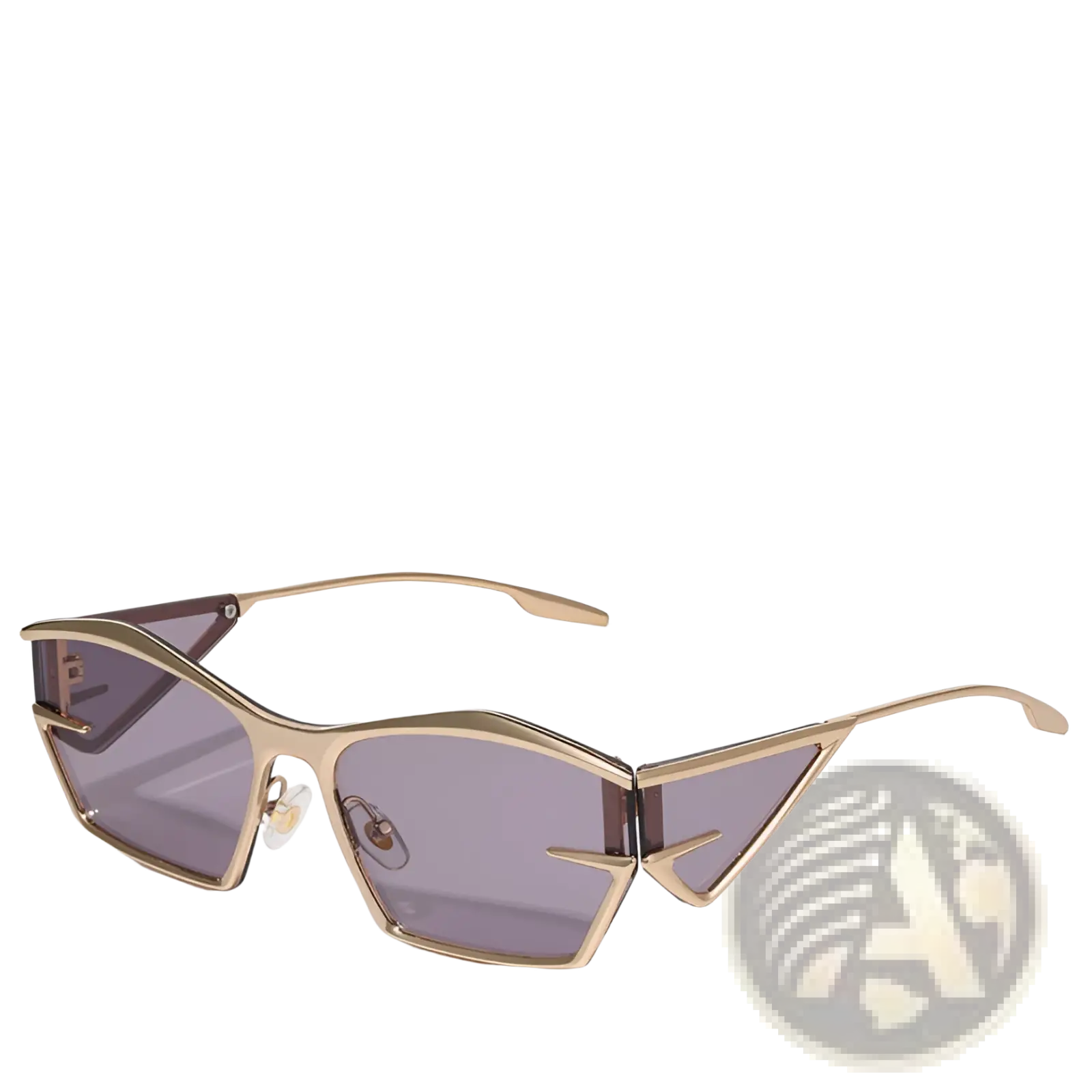 Gold-toned geometric shield uv400 fashion sunglasses with angular frames and gradient purple lenses