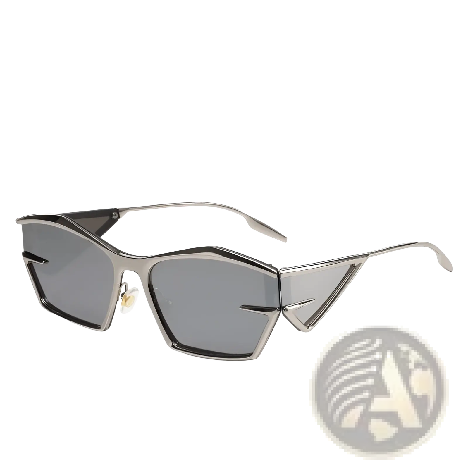 Silver-framed geometric shield UV400 fashion sunglasses with dark gray mercury sheet lenses for eye protection