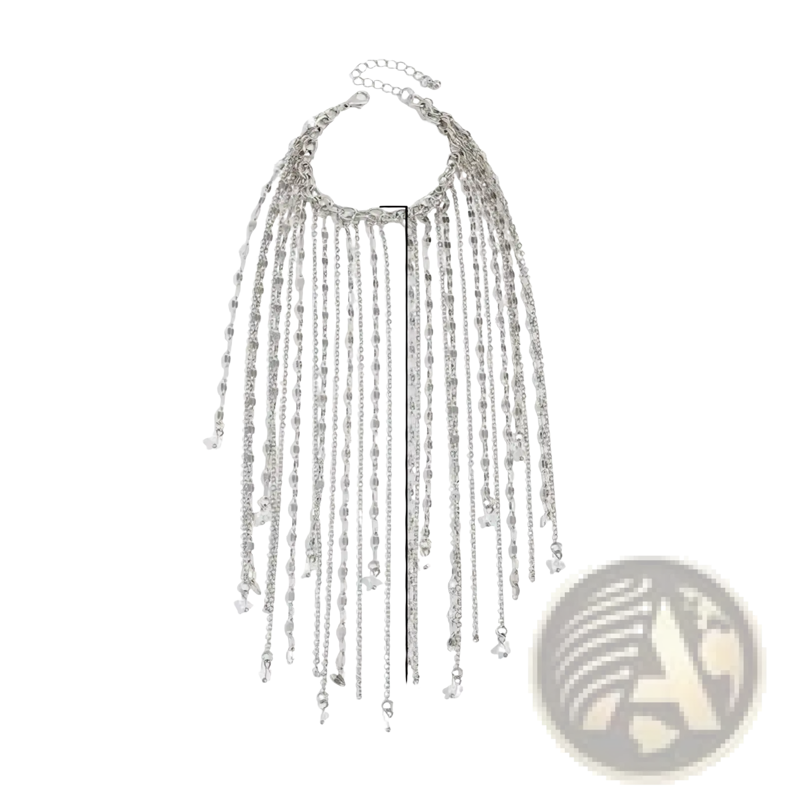 Silver chain choker necklace with multiple dangling chains and small butterfly charms for women