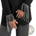 Silver chain fringe cuffs with dangling heart and bead accents on a geometric tassel charm bracelet for women
