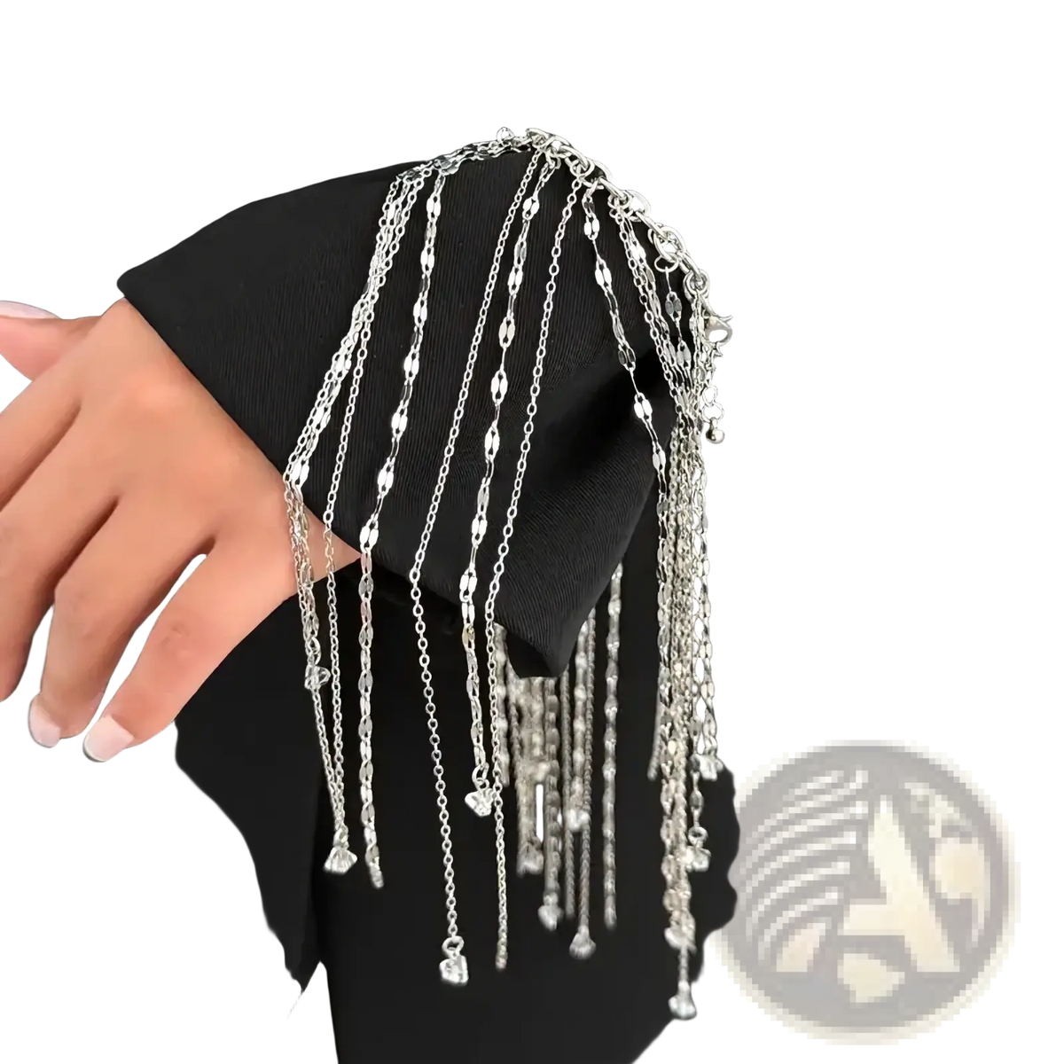 Silver chain geometric tassel charm bracelet for women with dangling heart charms and a layered design