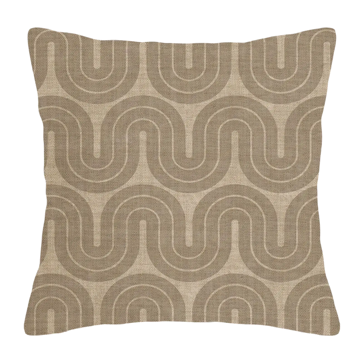 Beige geometric throw pillow cover with textured fabric and repeating wavy pattern in taupe for modern decor
