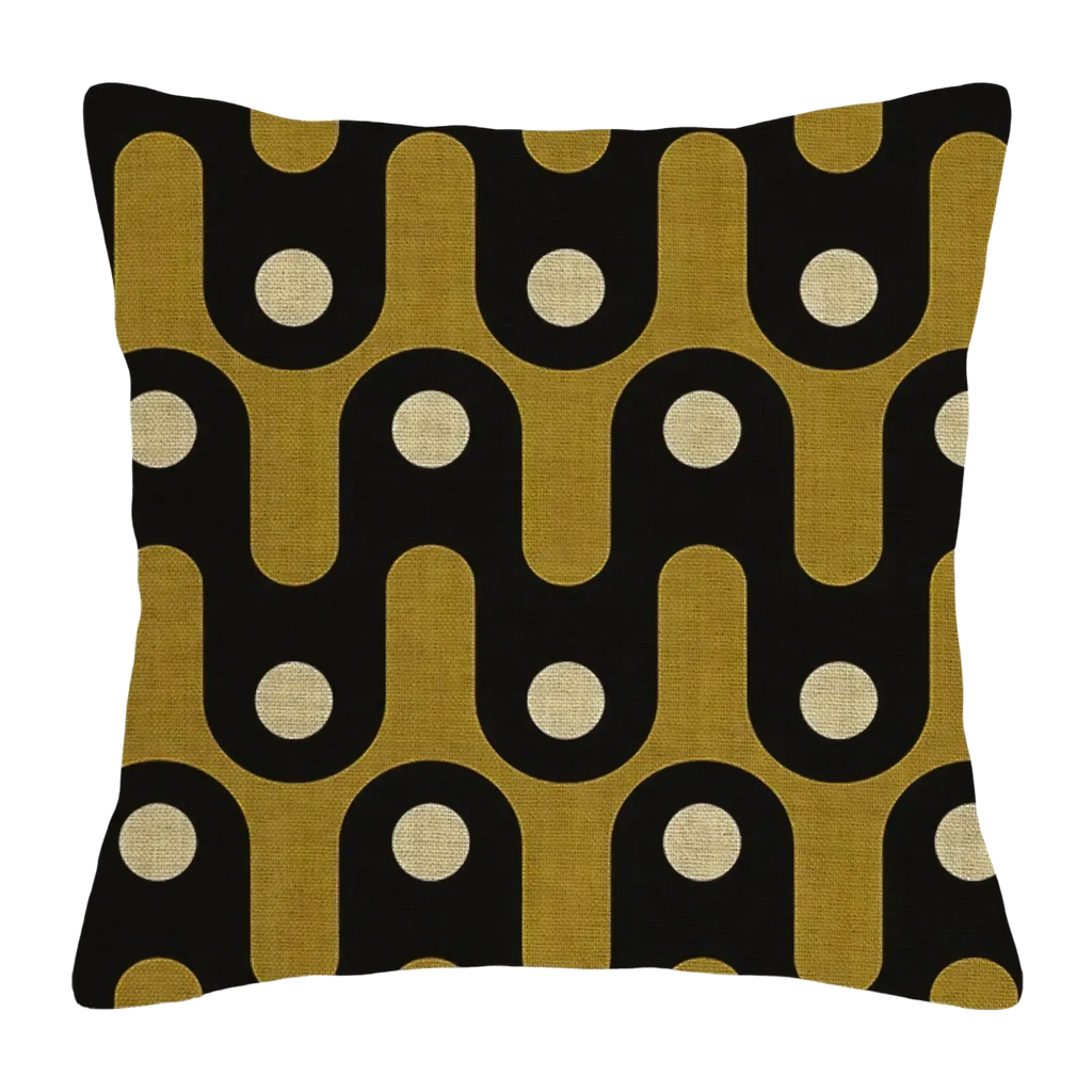 Black and gold geometric throw pillow cover with cream circular accents for modern decorative cushions