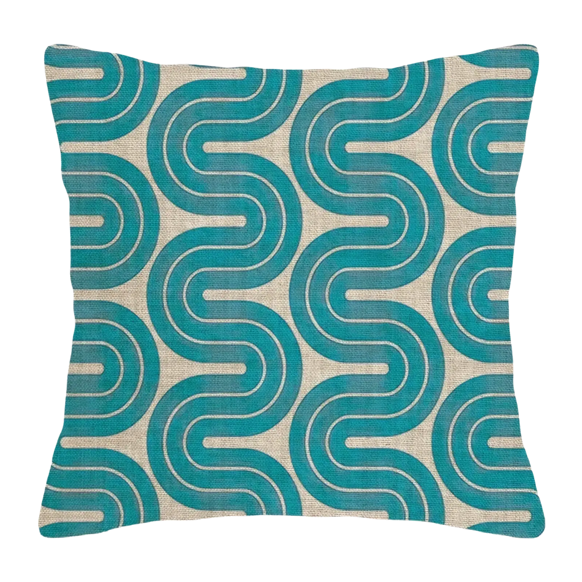 Teal and beige geometric patterned linen throw pillow cover modern decorative cushion for home decor