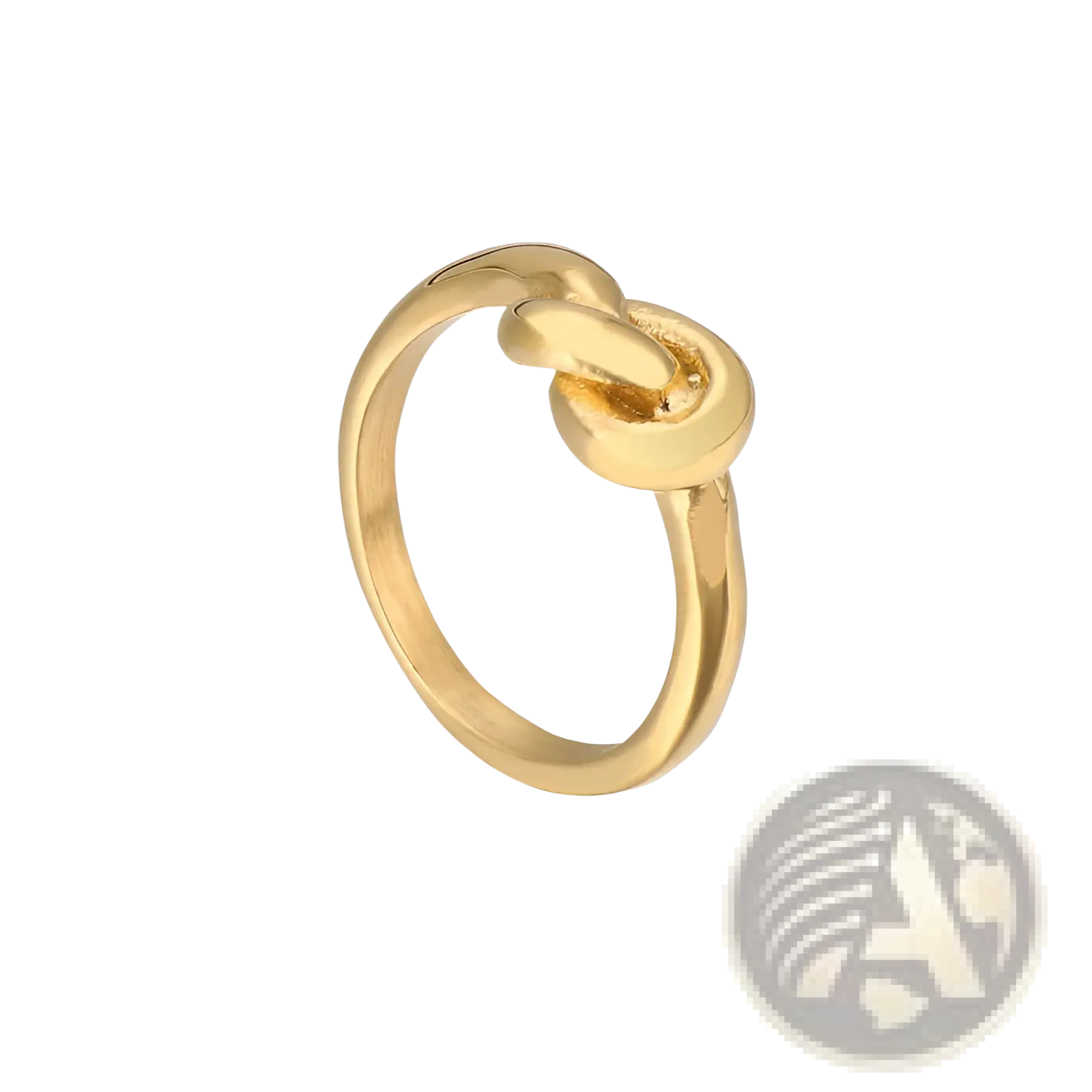 Gold-colored geometric Truelove knot ring with a sleek polished finish made of titanium steel