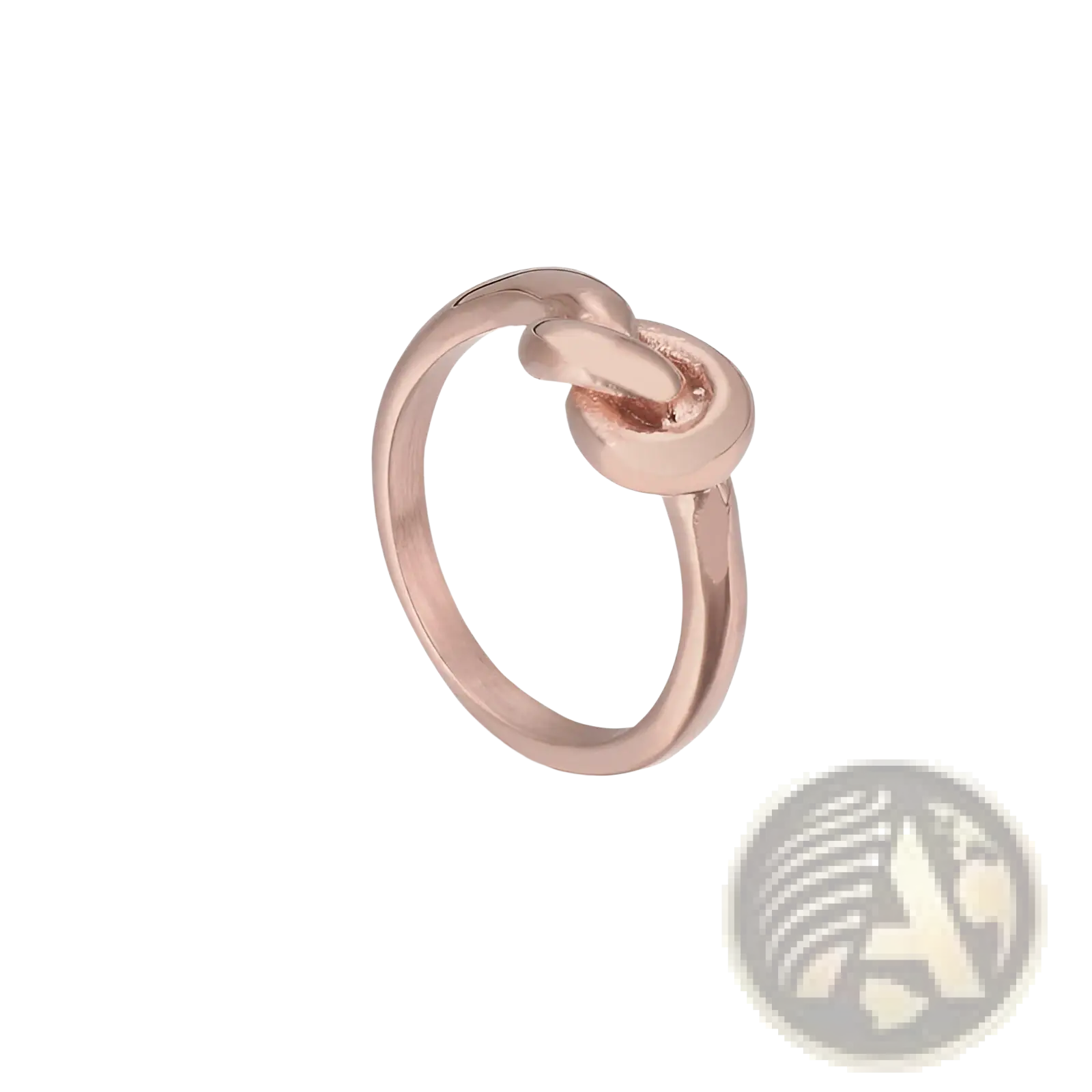 Rose gold truelove knot titanium steel ring with a sleek polished finish and smooth interlocking geometric design