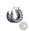 Elegant silver geometric u-shaped hoop earrings with deep blue sapphire stones in a radiant zircon lattice pattern
