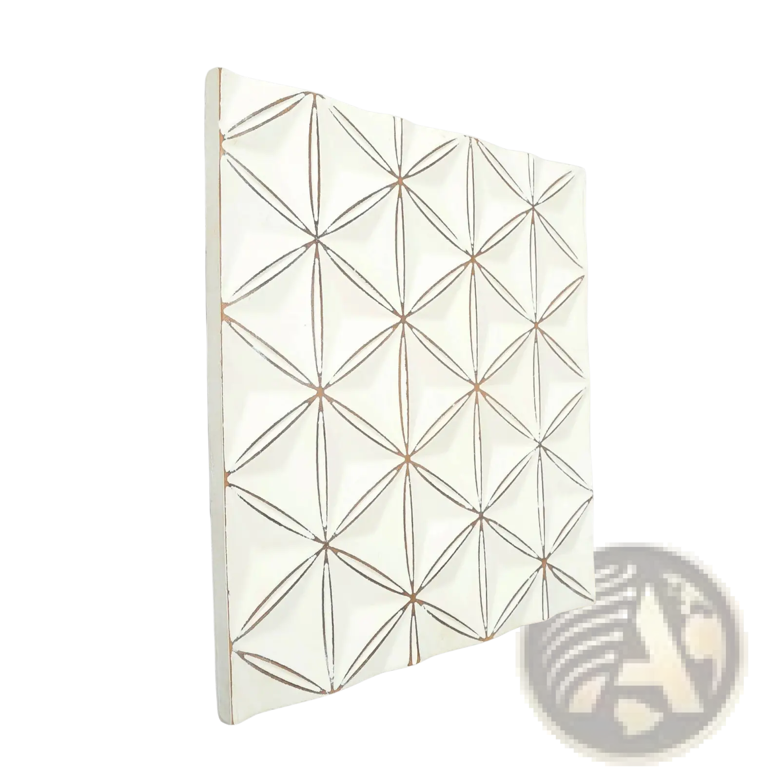 Geometric wall art white handcrafted mdf panel with raised diamond pattern outlined in thin dark brown lines 16x16