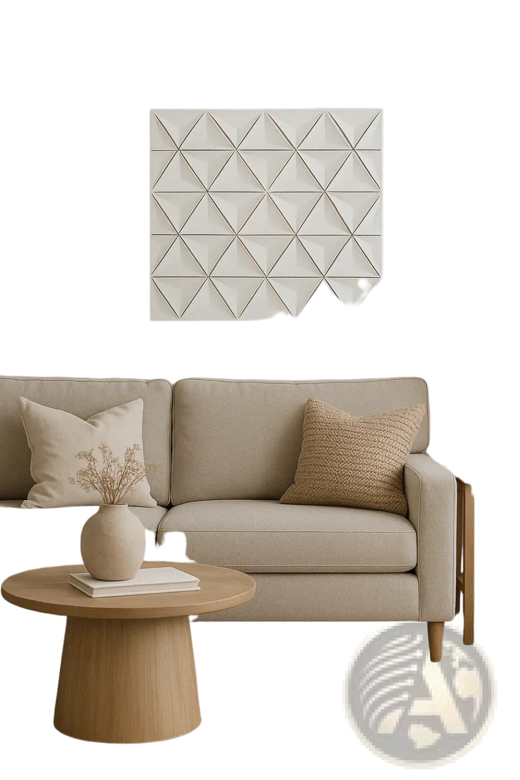 White 16x16 handcrafted mdf geometric wall art panel with a raised triangular pattern for modern decor