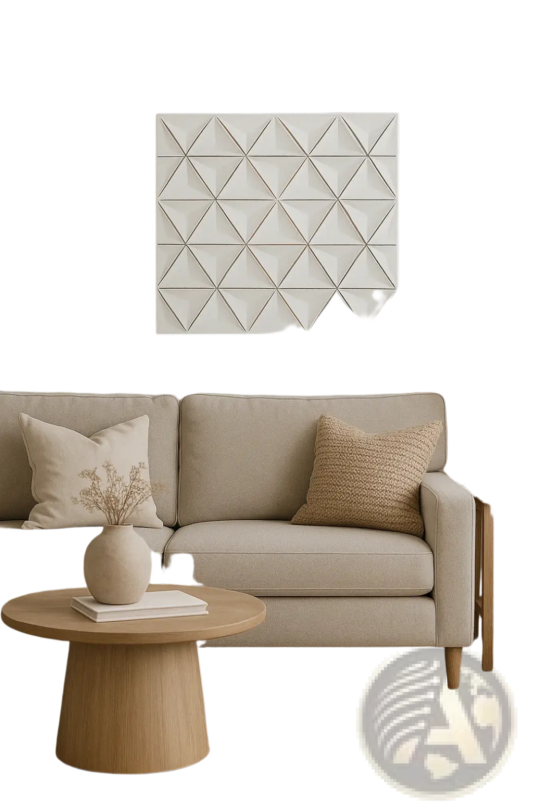 White 16x16 handcrafted mdf geometric wall art panel with a raised triangular pattern for modern decor