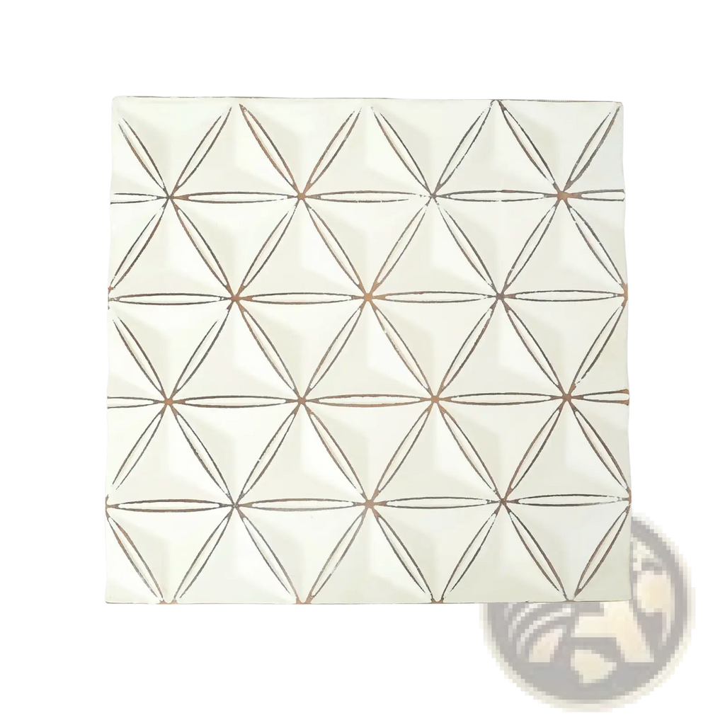 Geometric wall art white handcrafted mdf panel with raised interlocking diamond pattern outlined in dark brown