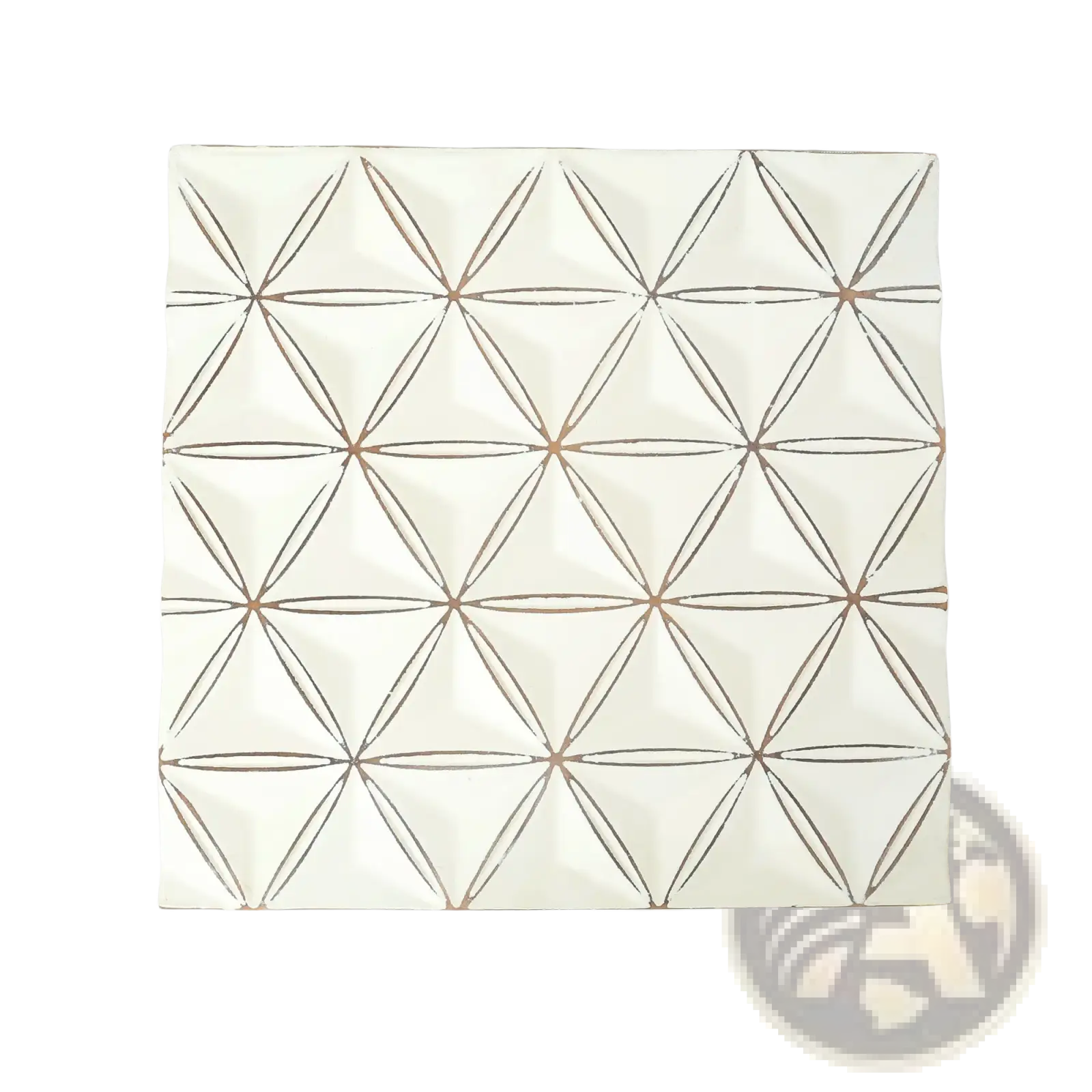 Geometric wall art white handcrafted mdf panel with raised interlocking diamond pattern outlined in dark brown
