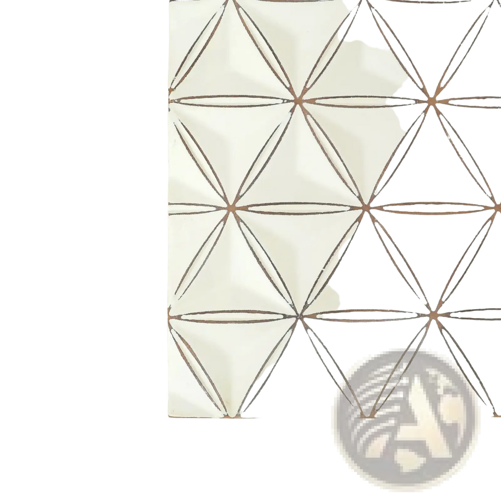 Geometric wall art white handcrafted mdf panel 16x16 with raised interlocking diamond pattern outlined in dark brown