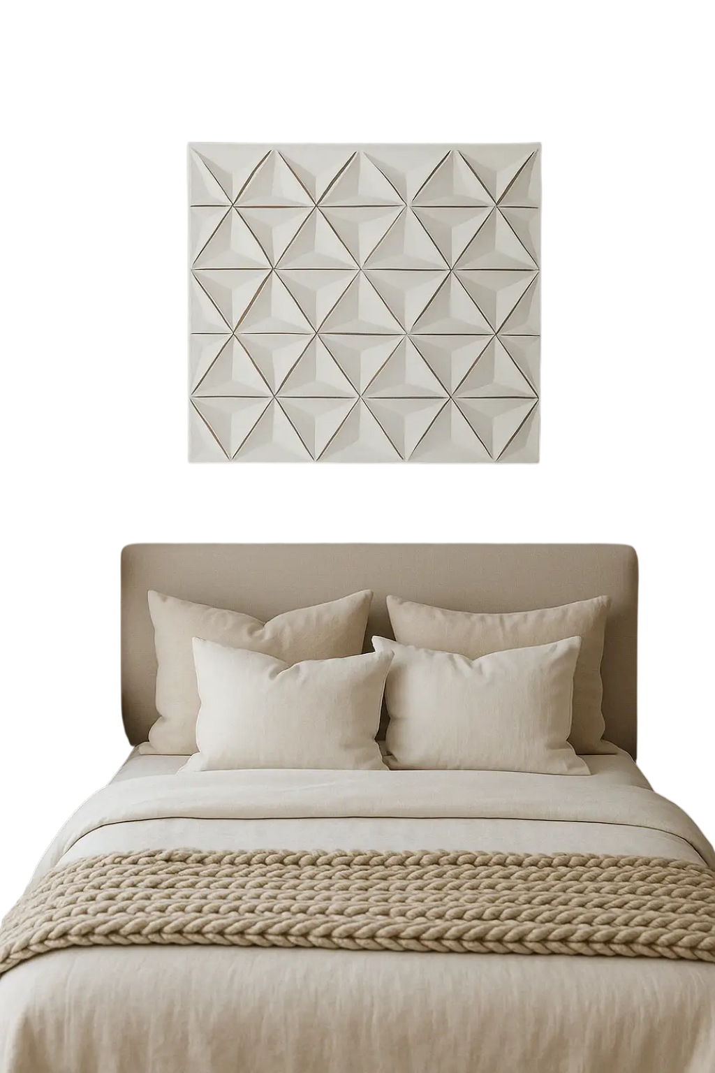 White handcrafted mdf geometric wall art panel with raised triangular pattern 16x16 for modern decor