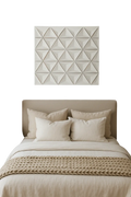 White handcrafted mdf geometric wall art panel with raised triangular pattern 16x16 for modern decor