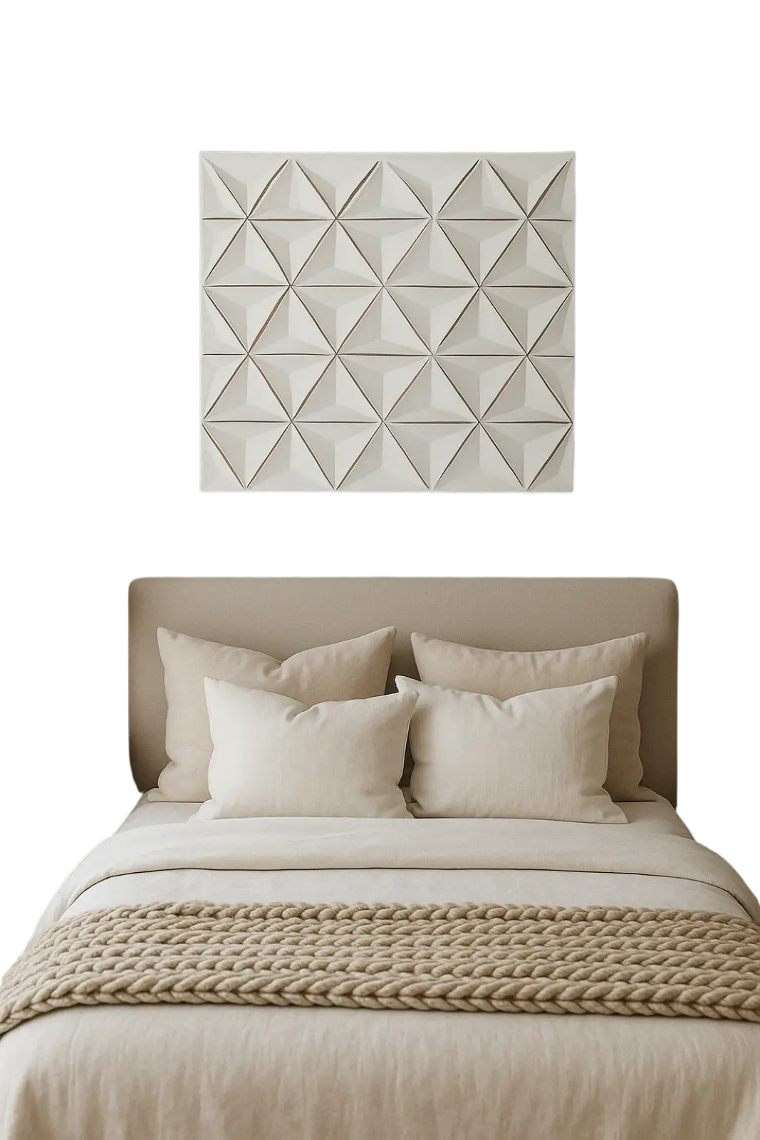 White handcrafted mdf geometric wall art panel with raised triangular pattern 16x16 for modern decor