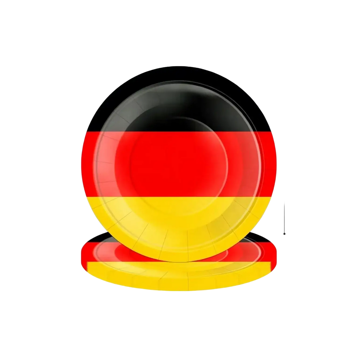 A 7-inch disposable paper plate with german flag black red and gold stripes for party tableware use
