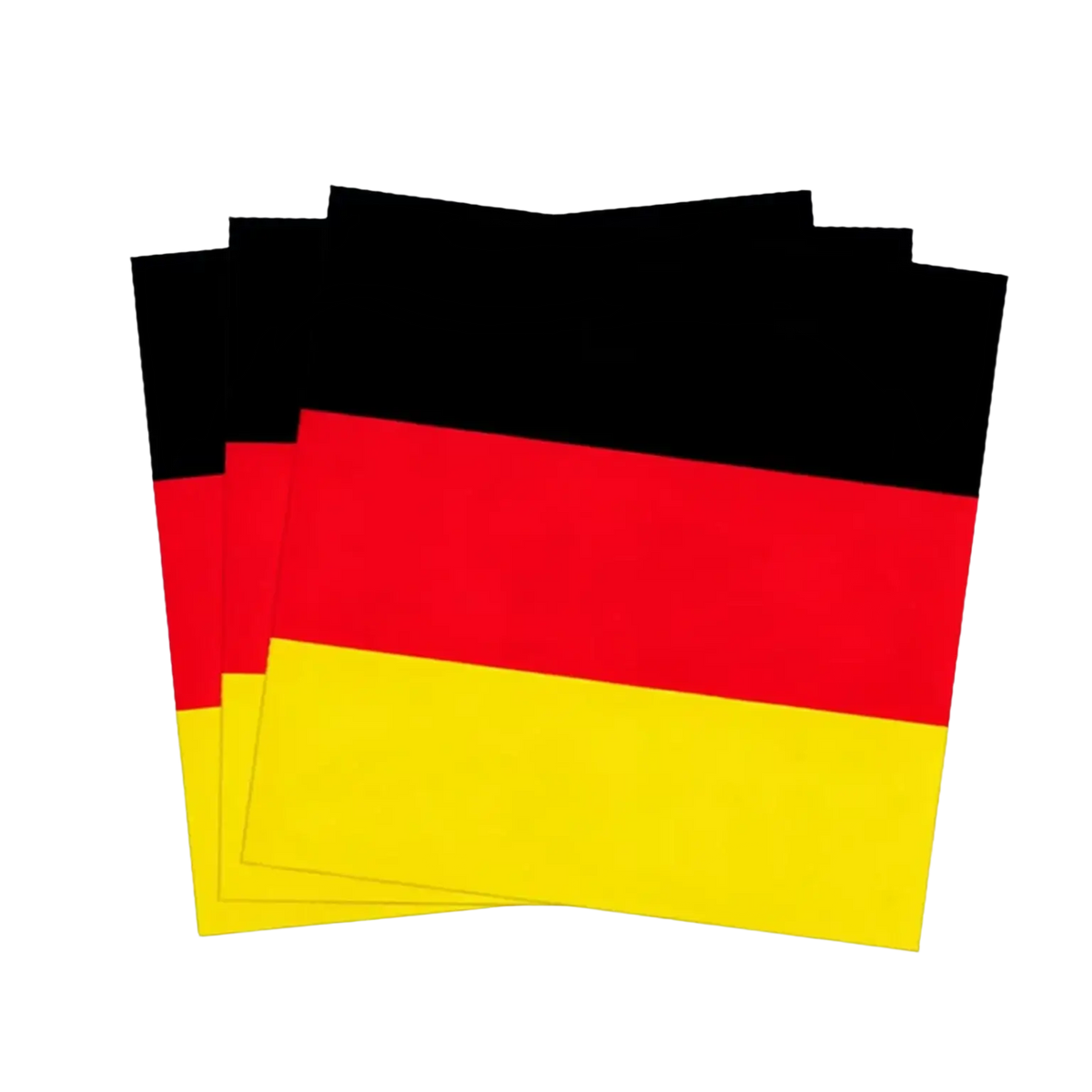 Set of three german flag stickers with black red and gold stripes for german flag disposable party tableware set