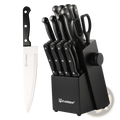 Black-handled German steel knife set 19 piece with stainless steel blades and katisun sharpener block