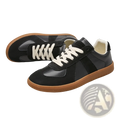 German training shoes men’s leather casual sneakers in black and tan with white laces and smooth leather suede panels