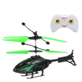 Black and green remote control helicopter with white gesture control 2-channel controller featuring cartoon eyes and smile