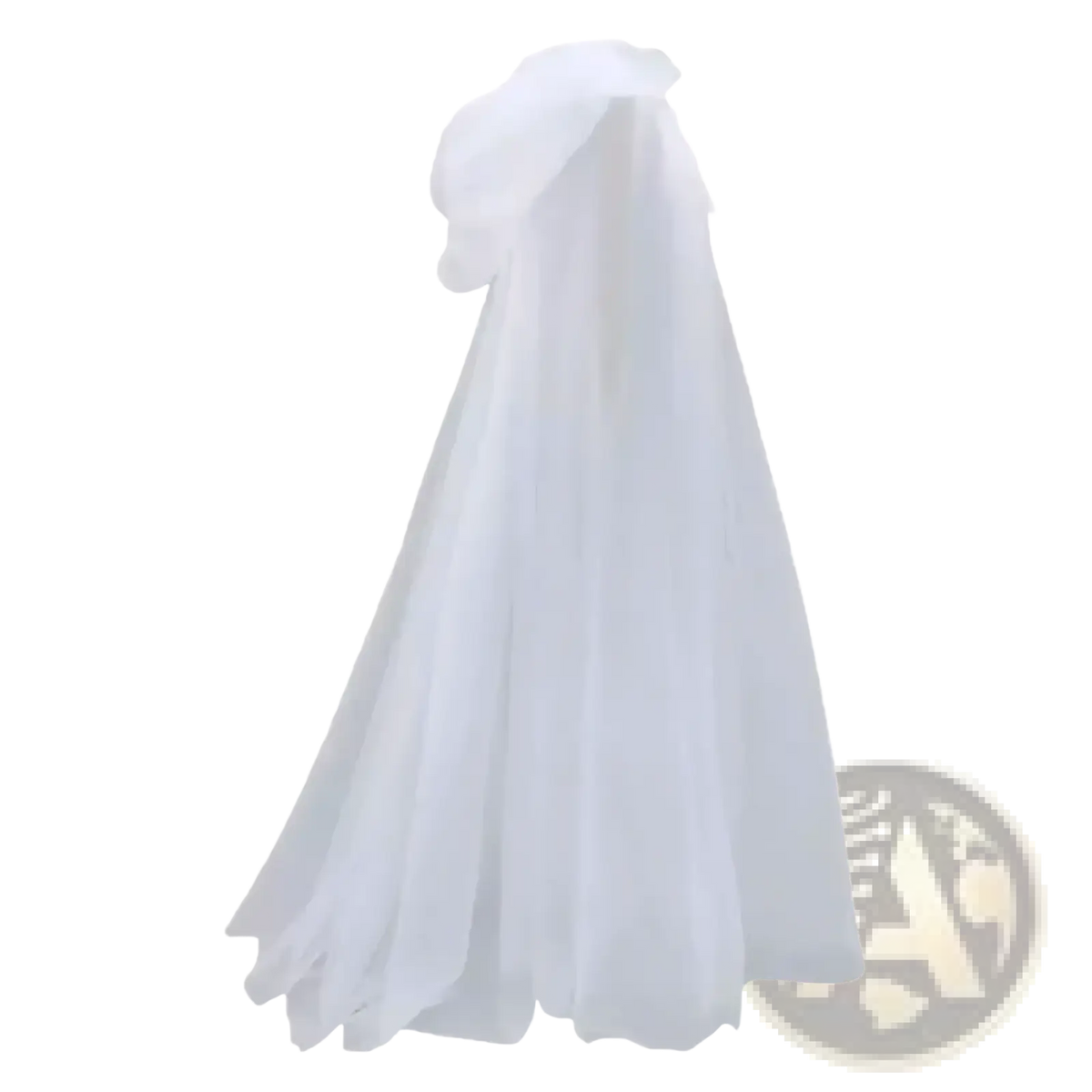A delicate white tulle veil with a gathered bow on top for ghost costume hooded cloak death god witch outfit