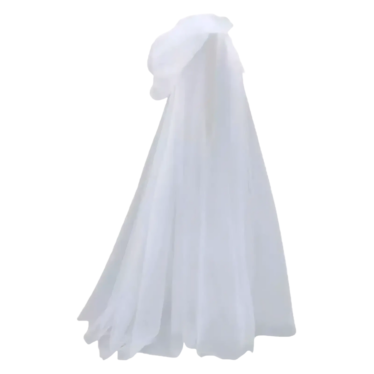 A delicate white tulle veil with a gathered bow on top for ghost costume hooded cloak death god witch outfit