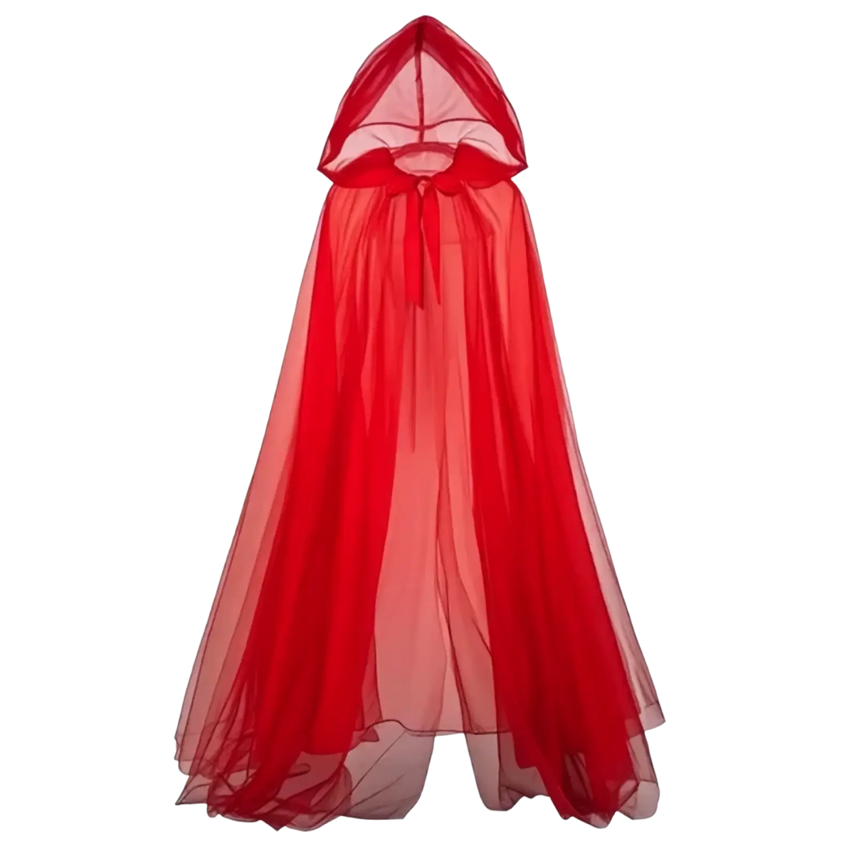 A flowing red sheer hooded cape made of lightweight mesh fabric for ghost costume hooded cloak death god witch outfit