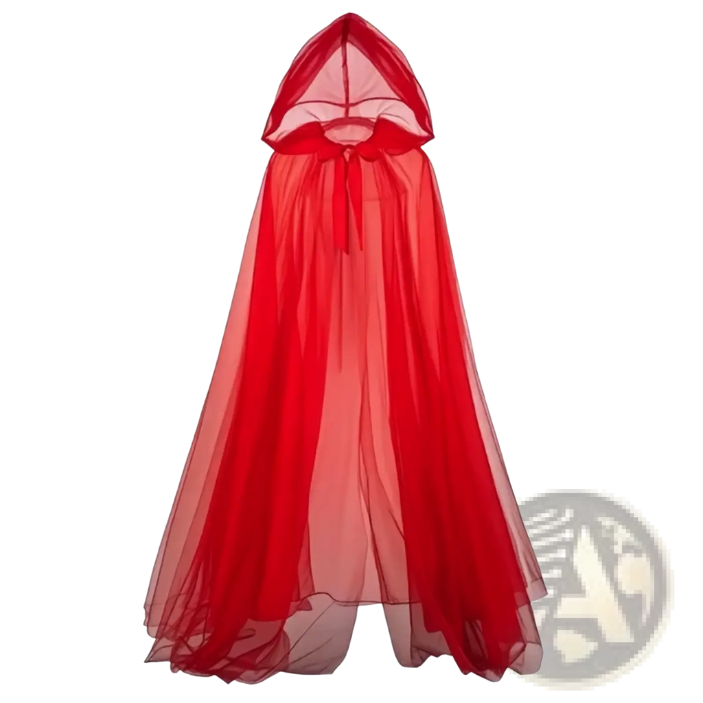 A flowing red sheer hooded cape made of lightweight mesh fabric for ghost costume hooded cloak death god witch outfit